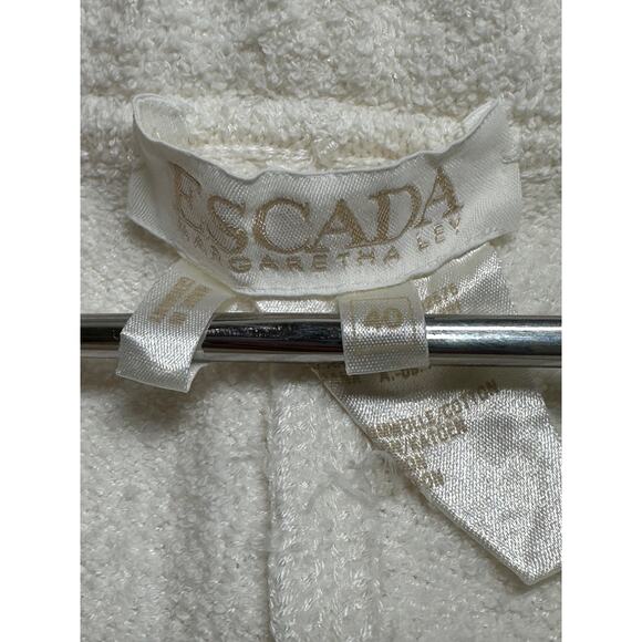 Vintage Escada Set Womens Sweater 42 Skirt 40 Cream Navy Bouclé Sequins Knit - Picture 11 of 16